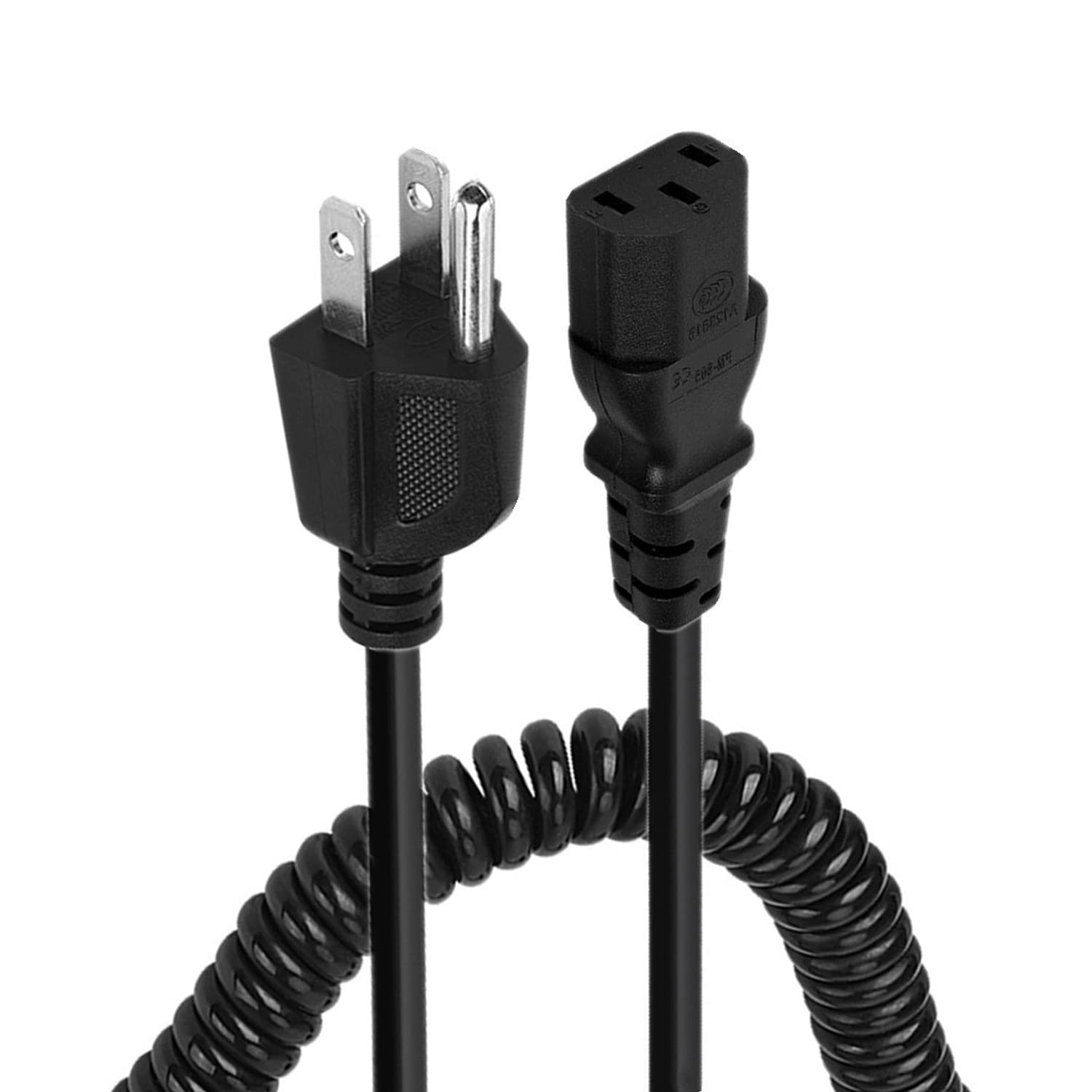 Cavo a spirale a 3 pin, 18 AWG, 125 V, 10 A, 2,5 m, adatto per TV, computer, stampante, radio, monitor, laptop, ecc. (Nero)