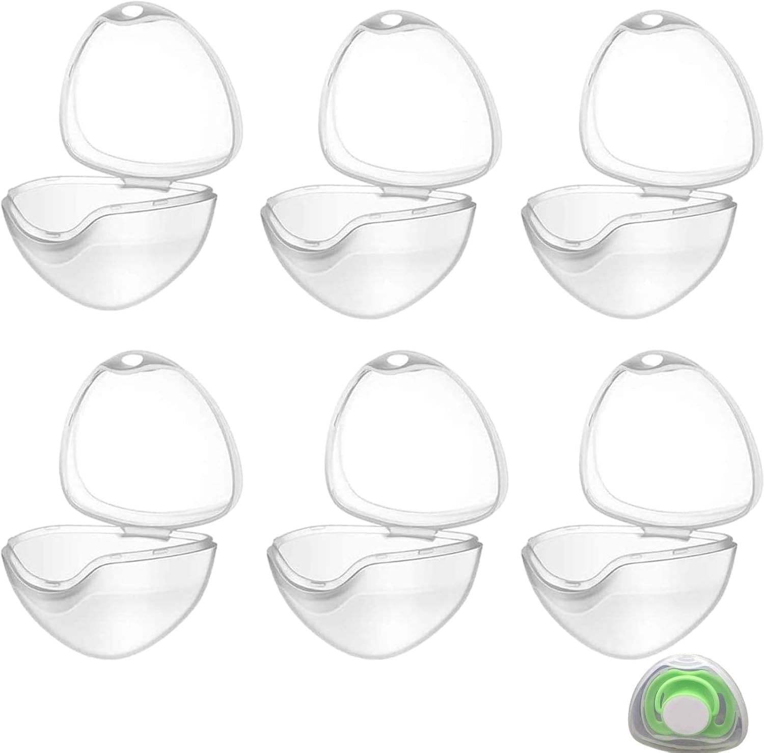 Zodazoqa 6 Pack Clear Pacifier Storage Boxes, Portable Dummy Cases