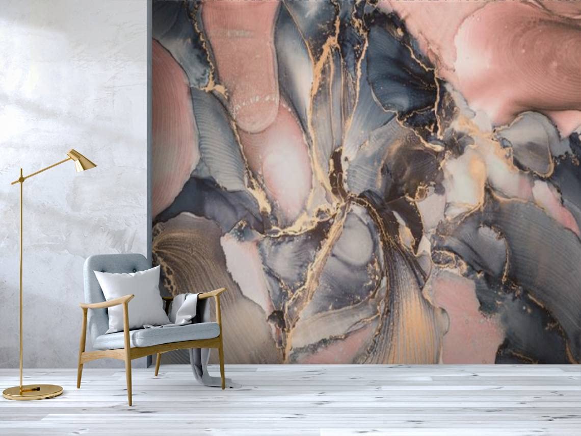 144"Wx100"H Self Adhesive Wallpaper Roll Paper Abstract Stains Blue