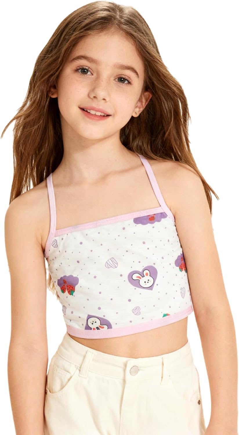 Girls Training Bra 2 Pack Spaghetti Strap Bralette Printed Breathable Sports Undershirt
