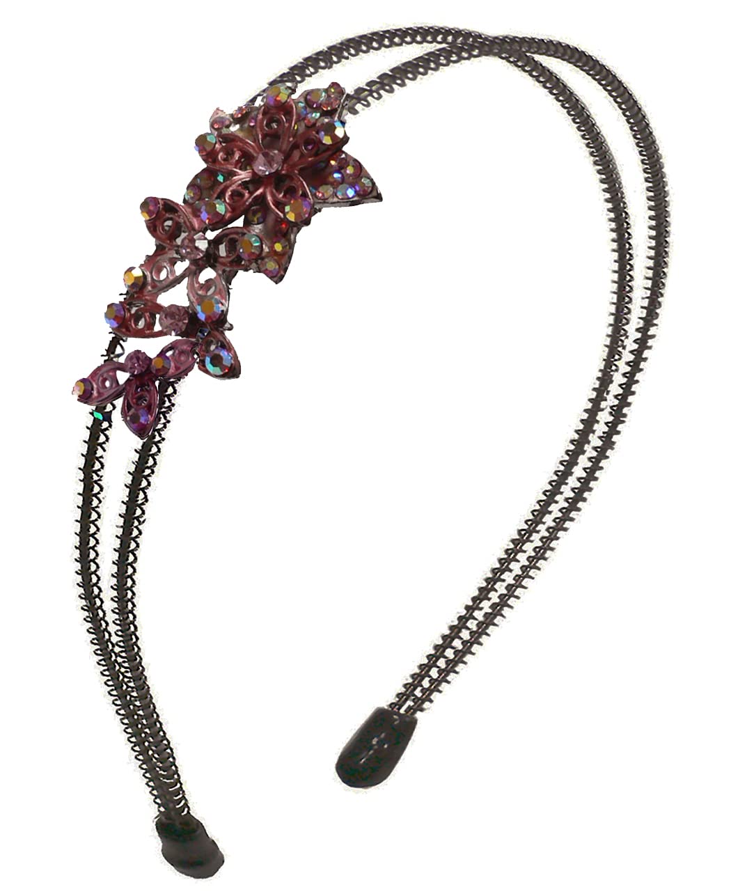 Set of 2 Crystal Flower Headbands Metal Hair Bands YY86801-3-2purpleBrown