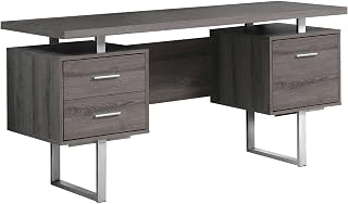 Monarch Specialties Dark Taupe Reclaimed-Look/Silver Metal Office Desk, 60-Inch
