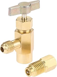 R134A Self-Sealing Can Tap with R134A Tank Adapter, 1/2’’ Acme to 1/4’’ SAE Refrigerant Can Bottle Tap Opener with F-1/4 SAE to M-1/2 Connector Adapter Fitting for R134A Manifold.