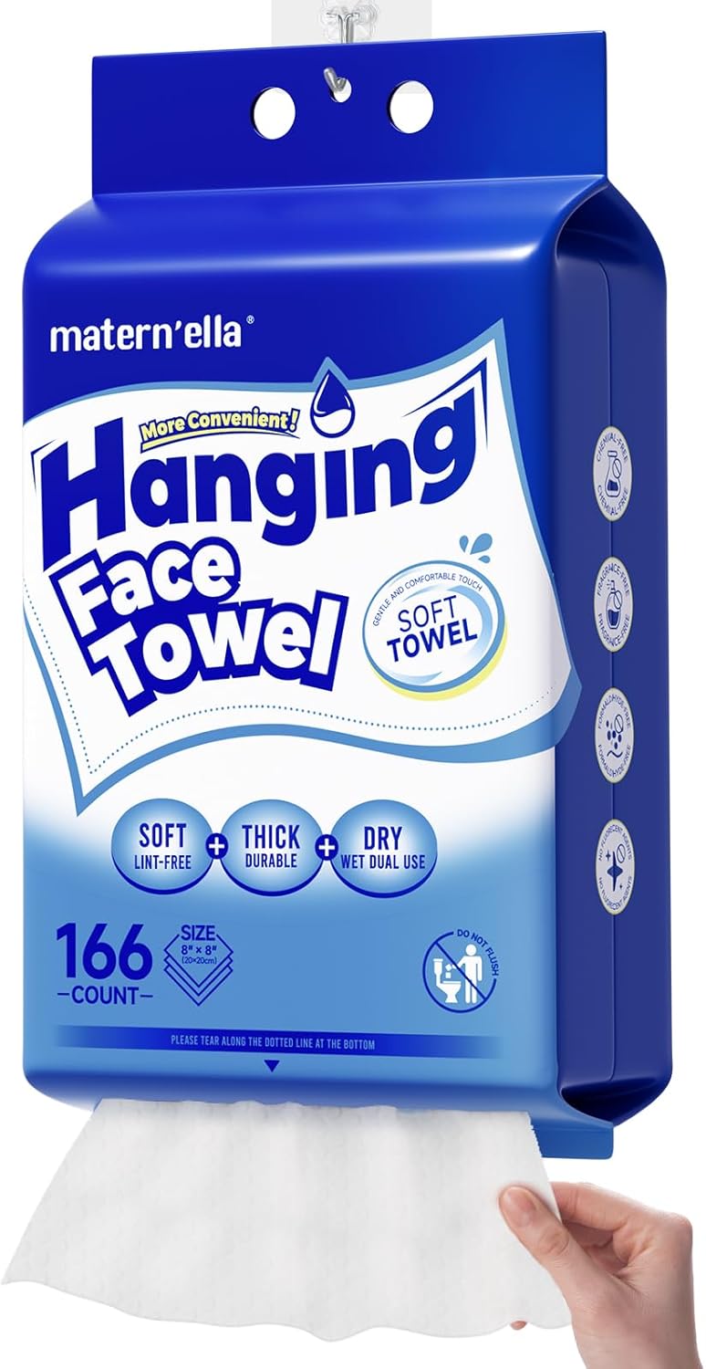 matern'ella Hanging Dry Wipes 332 Counts Face Towel Washcloth Facial Cleansing Thickened Makeup Remover Disposable Soft Face Towelettes for Sensitive Skin Fragrance and Alcohol Free Wet Dry Dual Use