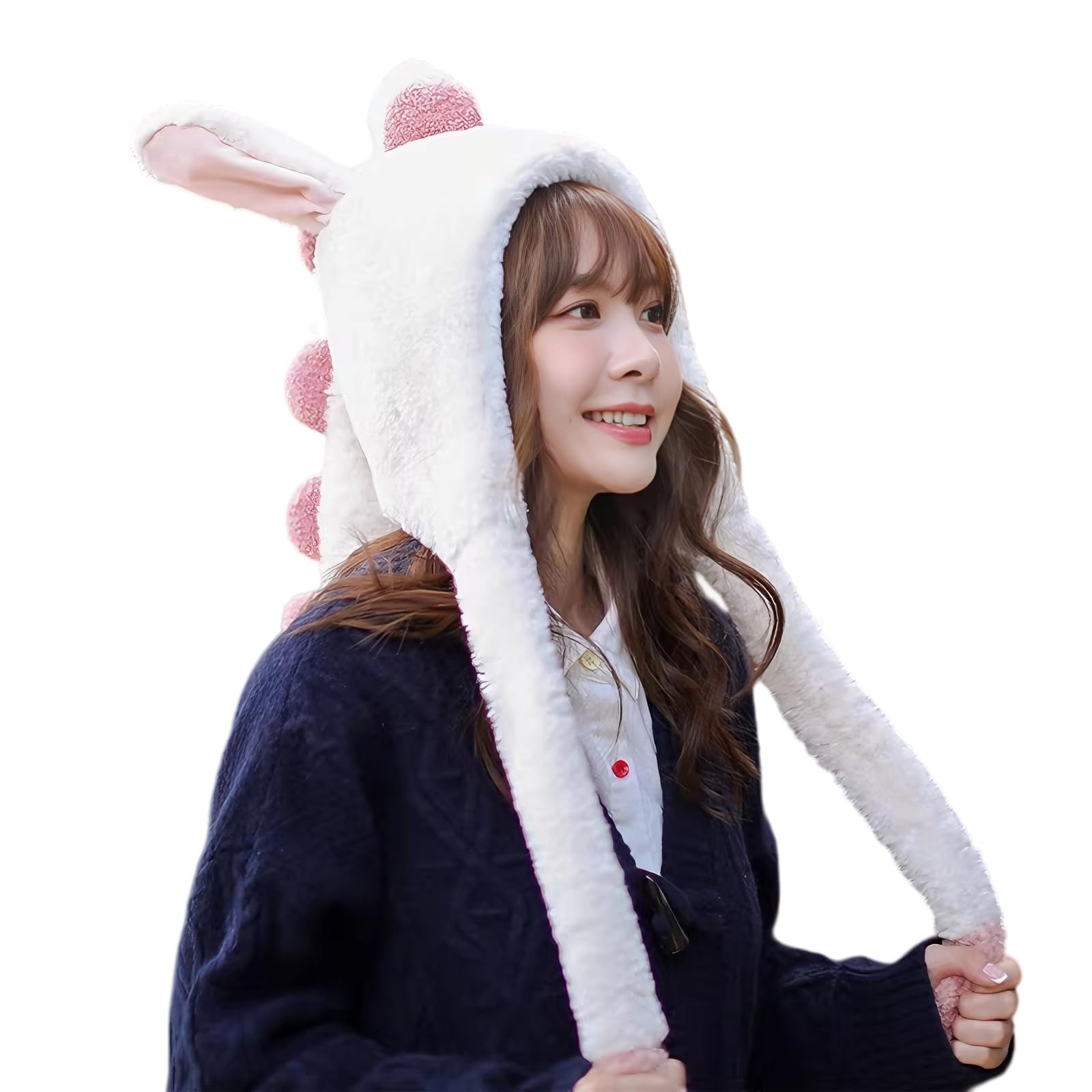 XINGYAOGJ Animal Plush Hat with Moving Ear Winter Cute Furry Dinosaur Hat Adult Warm Soft Plush Cartoon Jumping Ears Cap Gift for Halloween Christmas Cosplay Party Headwear