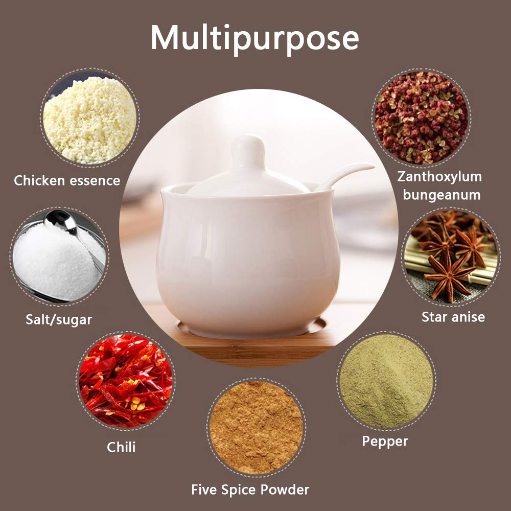 Ceramiczne słoiczki na przyprawy z łyżką do zupy, pokrywką i tacą Zastawa stołowa do kuchni Zestaw ceramicznych słoiczków na przyprawy do soli, esencji z kurczaka, słoicz