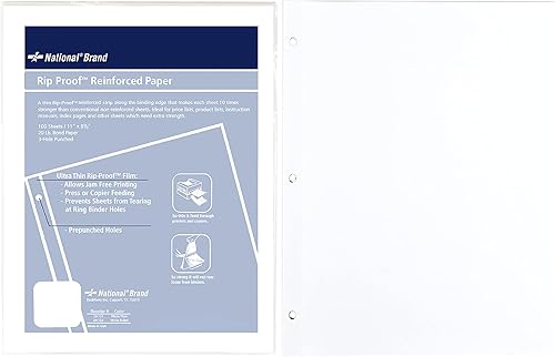 Miniatura 4 de National Papel de relleno reforzado a prueba de rasgaduras, 3 agujeros, 8.5 x 11, sin rayas, 100/paquete, blanco (paquete de 2)