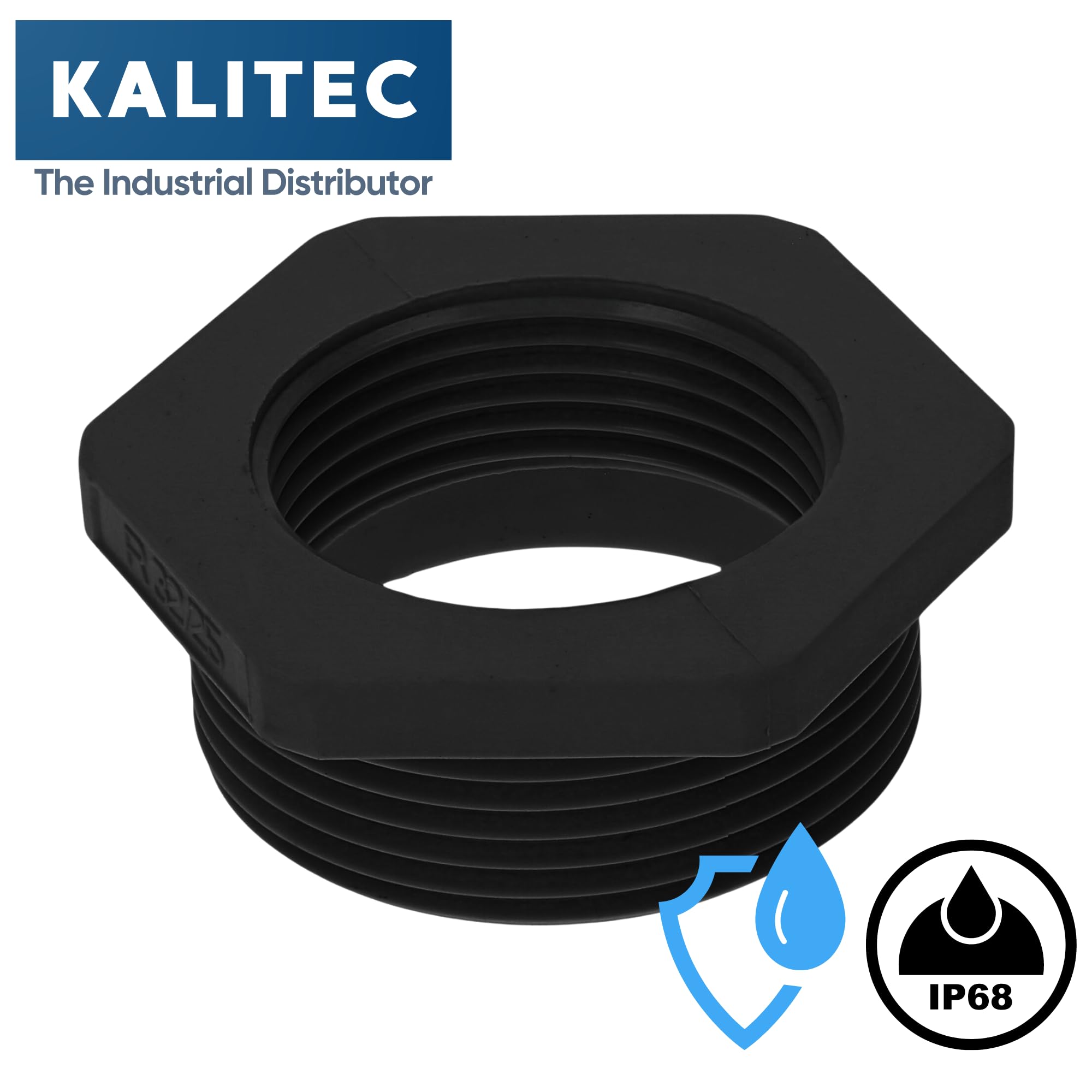Kalitec G6322510 Lot de 5 réducteurs M32/M25 en plastique noir I Réducteur presse-étoupe hexagonal I Filetage intérieur M25 I Filetage extérieur M32 I IP68