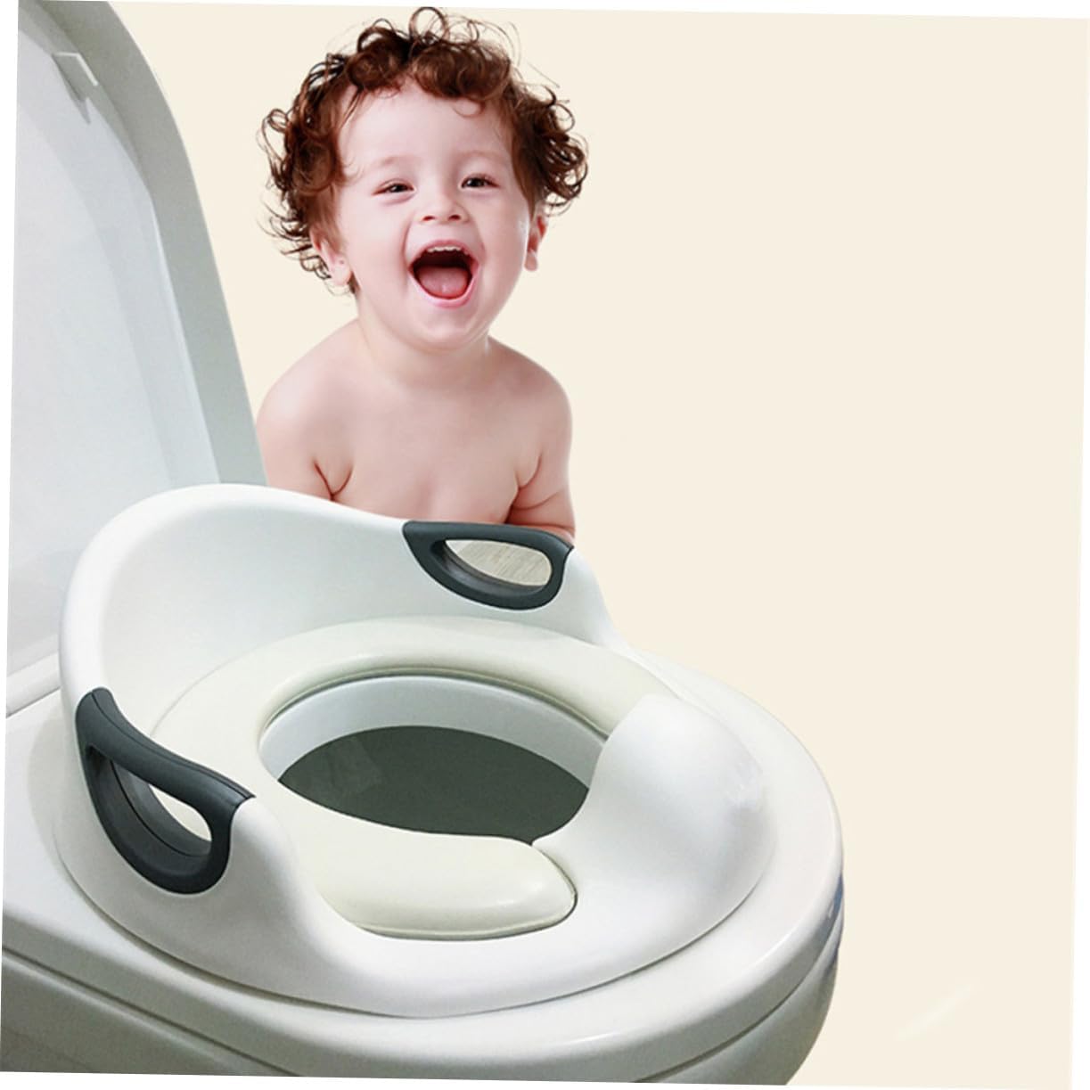 BESPORTBLE Large Toilet Trainer Seat with PU Material Double Handrail Design High Urine Barrier for Boys and Ages Easy to Clean White Toilet Training Seat