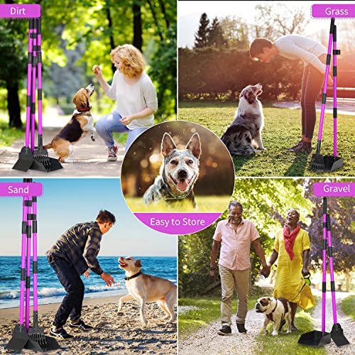 Dog Pooper Scooper For Large Medium Small Dogs, Adjustable Long Handle Poop Scooper For Dogs With Metal Tray, Rake And Spade, Heavy Duty Dog Poop Scooper For Yard, Lawn, Grass, Gravel, Dirt (Purple) #TOP6