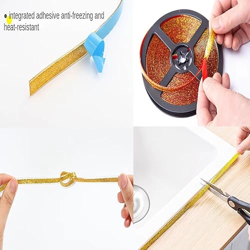 Miniatura 3 de Ceramic Tile Gap Tape, Self-Adhesive Gap Beautifying Tape, Waterproof Wall Gap Sealing for Bathtub Shower Sink Toilet Kitchen Wall Edge (Noble Gold)