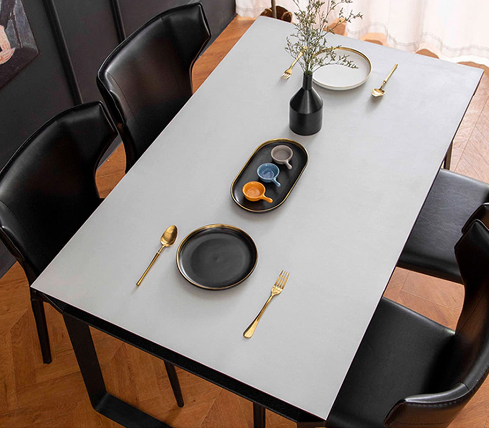 Tovaglia in PU Proteggere il piano del tavolo Impermeabile e antimacchia Facile da pulire Kaki+grigio Dimensioni 70x150cm