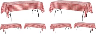 Oojami 12 Pack Disposable Red White Checkered Plastic Tablecloths – 54" x 108" Gingham Rectangle Picnic Table Covers for Parties BBQs Camping Birthday Outdoor Events Fits 8 Ft Tables with 8 Chairs