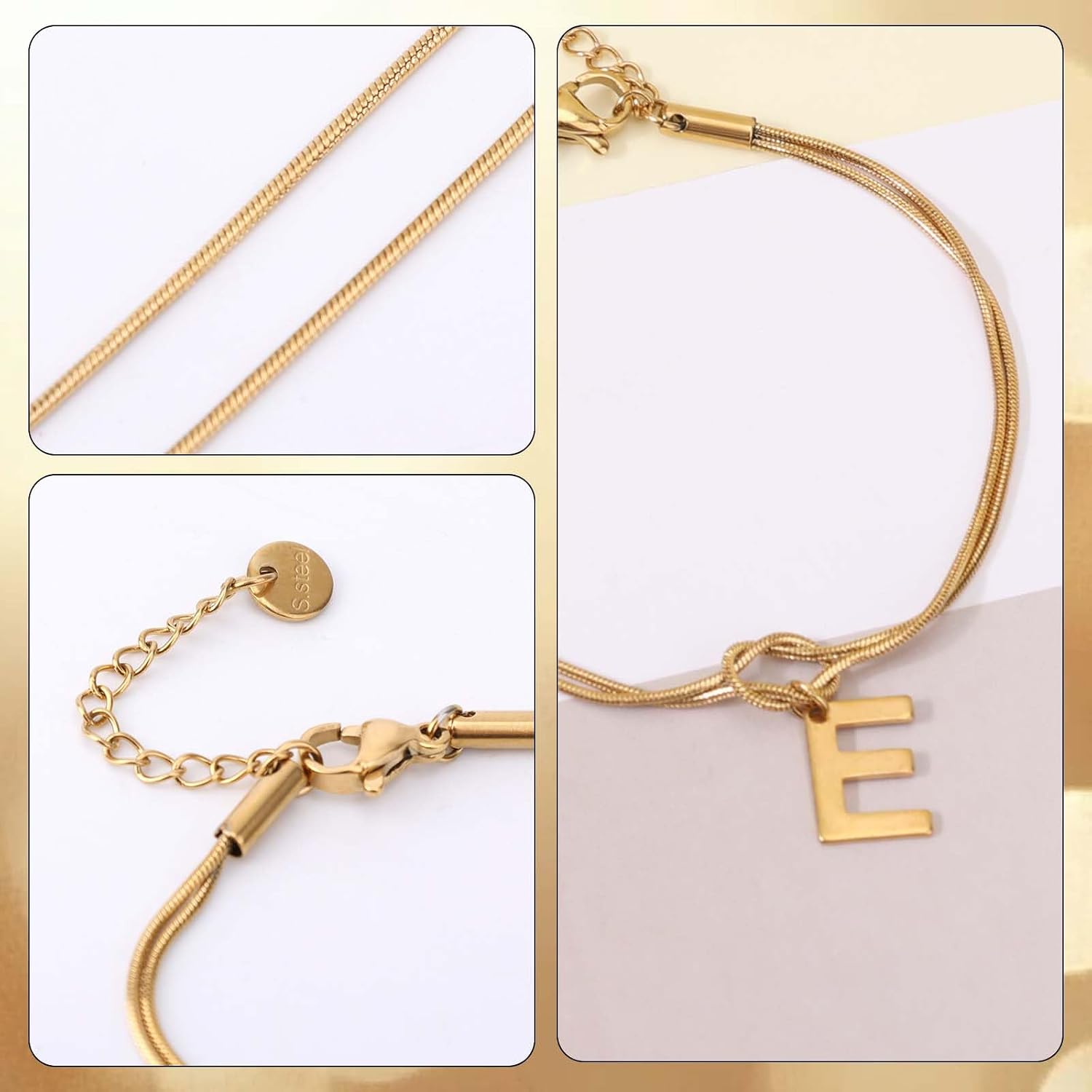 Gold Initial Knot Bracelet, Trendy Dainty Gold Knot Letter Bracelet Delicate Elegant Jewelry for Women Birthday Gift Festive Gift(Letter E) image 4