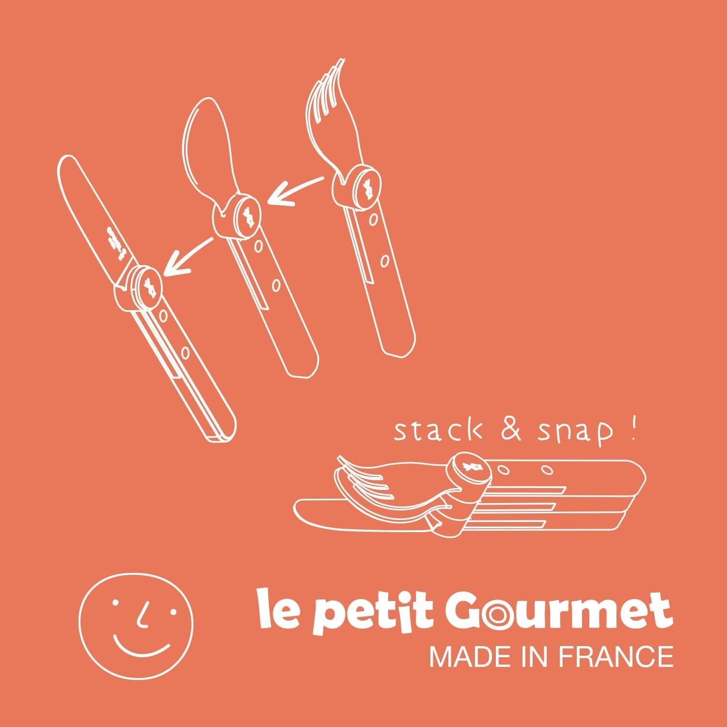 OPINEL Le Petit Gourmet Set de Couverts pour Enfants – Personnalisable avec Gravure – 4 pièces en Acier Inoxydable, idée Cadeau pour Naissance, baptême ou Anniversaire (Vert Olive)