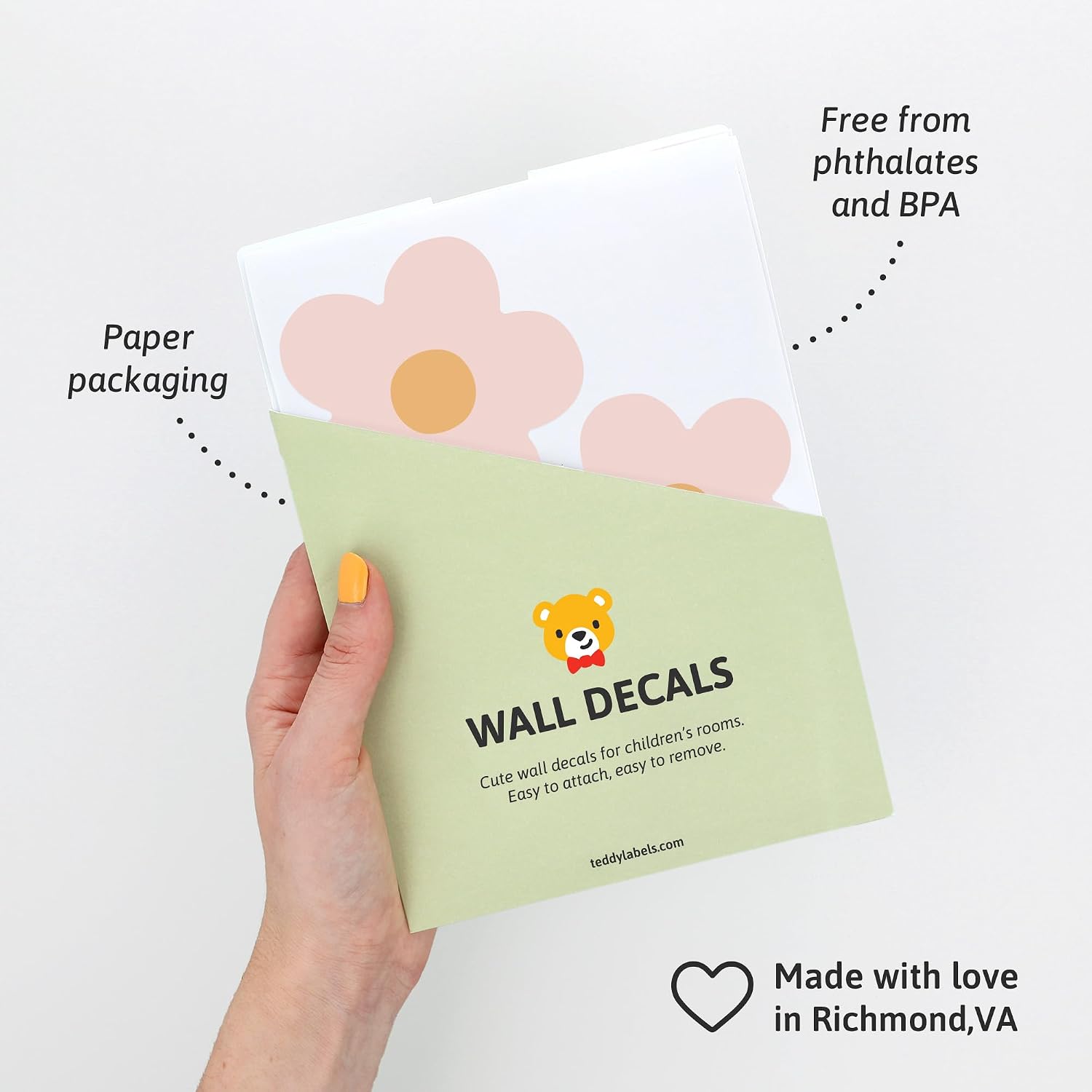 Teddylabels - Daisy Blush Pink Boho Flowers Decals - Easy-to-Apply & Removable Wall Stickers: Transform Your Toddlers Bedroom with Durable, Vibrant Peel-and-Stick Wall Decor – Stickers for Kids