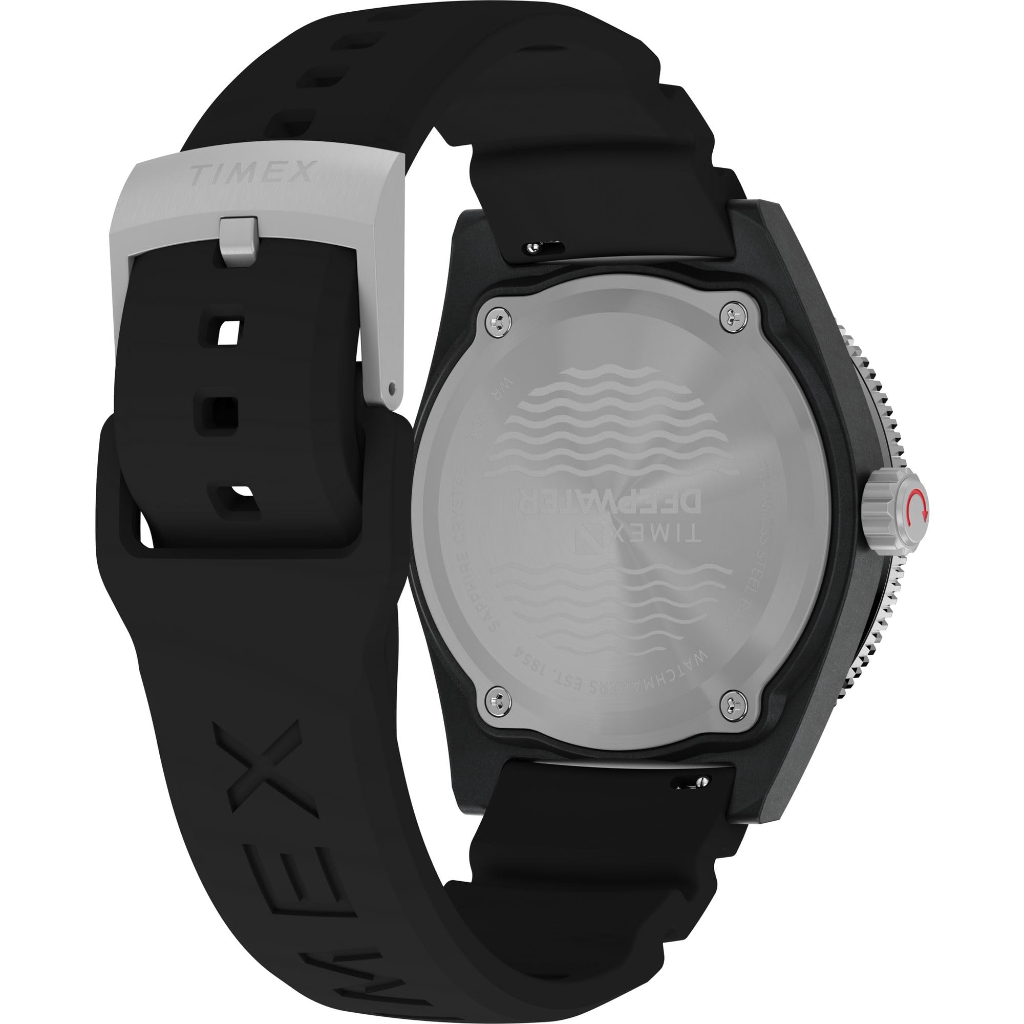 Timex Orologio da uomo Deep Water Reef 43mm - Cinturino nero quadrante nero cassa in acciaio inossidabile