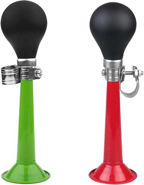 2 Pcs Bike Bell, Metal Classic Air Horns Bike Bugle Trumpet for Vehicles Bicycles Golf Cart, Bicycle Bike Cycling Metal Air Horn Hooter Bugle Trumpet Squeeze Rubber Bulb (Green+Red)