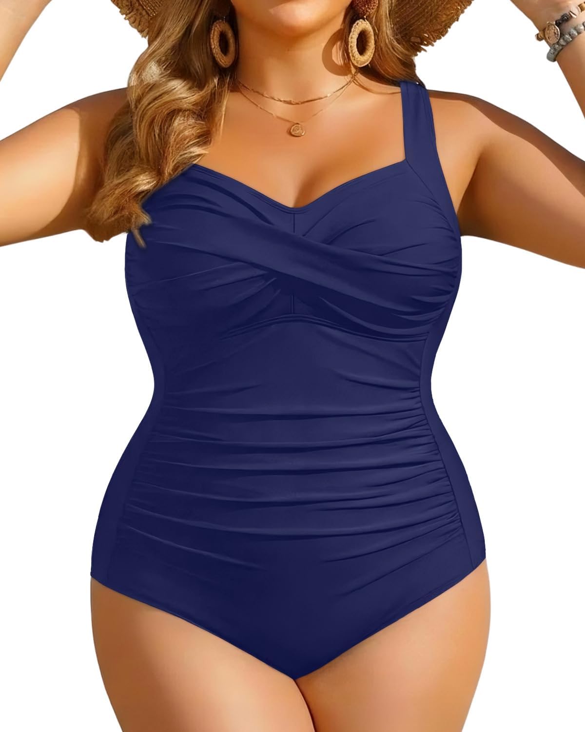 Women Plus Size One Piece Swimsuits Tummy Control Twist Front Bathing Suit