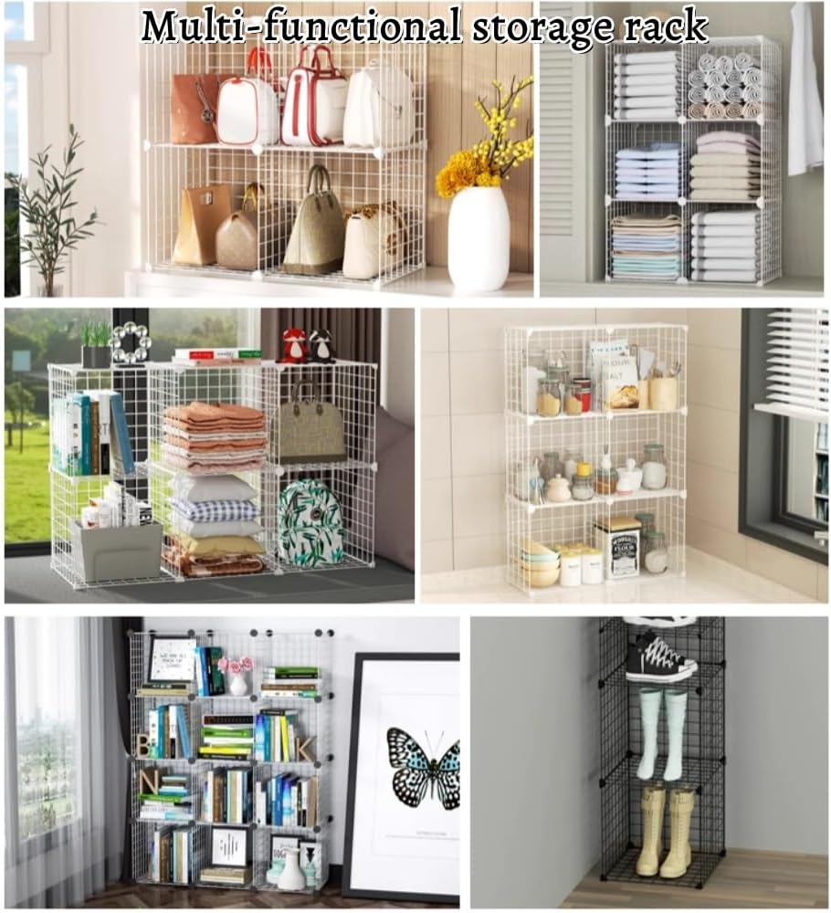 Motorcycle Helmet Rack, Stackable Modular Shelves Wire, Floor-Standing Cube Closet Organizers, Wire Cube Shelving Display, Storage Shelf(Large)