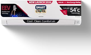 Hitachi Smart Choice 1 Ton 3 Star, New Star rated, Inverter Split AC (Copper, 4 Way Swing, ice Clean, EEV Precision- Higher Performance Cooling, RAS.G312PCDIBS, White)