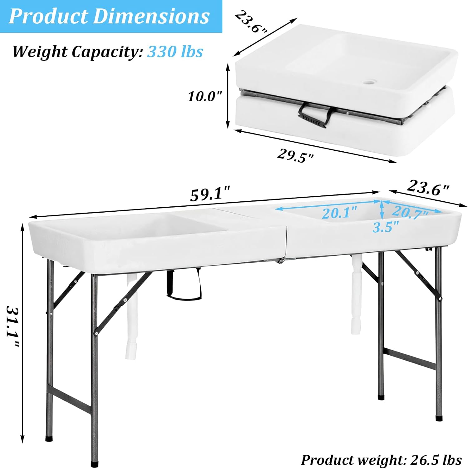 5 Foot Folding Ice Cooler, Outdoor Buffet Cold Food Keeper with Drain Hose, Foldable Beverage Cooler Buffet Salad Serving Chill Table for Party, Picnic, BBQ, Camping