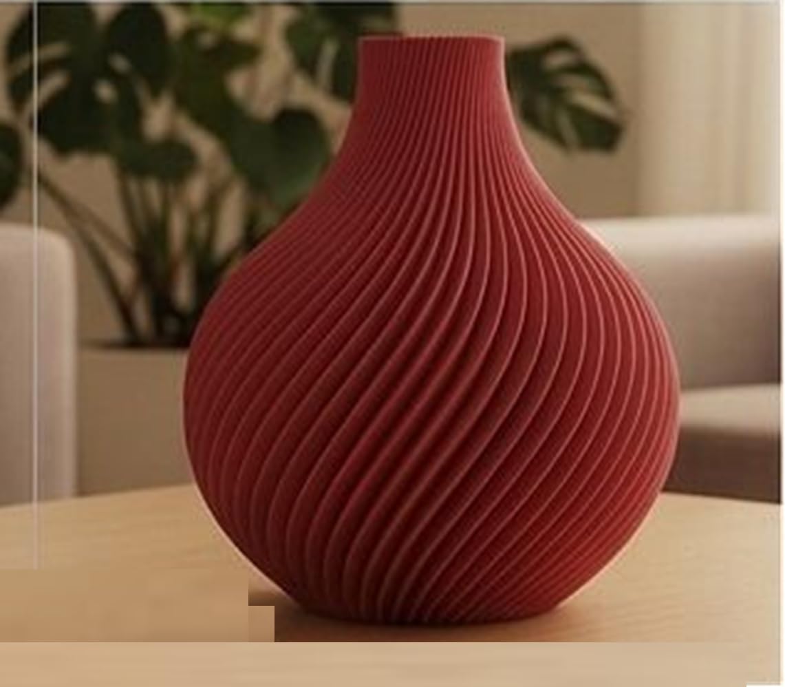 VIKSON INTERNATIONAL 1 Pc Round Spiral Style | Minimalist Modern Aesthetic Decorative Flower Vase Pot Table top Showpiece | for Home Decor Office Desk. (Red, Medium)-image-6