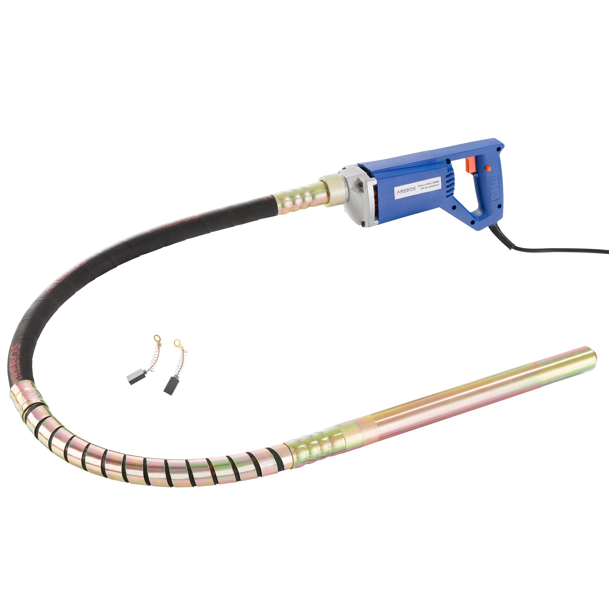 Arebos Vibrateur pour béton | 800W | Vibrateur intérieur | Vibrateur manuel | Bouteille vibrante | Vibrateur pour bouteille | Câble de 1,5 m | Électrique | Arbre flexible | Fonctionnement continu