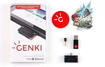 GENKI Audio Bluetooth 5.0 Adapter for Nintendo Switch/Switch Lite/PS4/PS5/PSVR2 - Compatible with All BT Headphones & Airpods, Low Latency with aptX Technology (Neon)