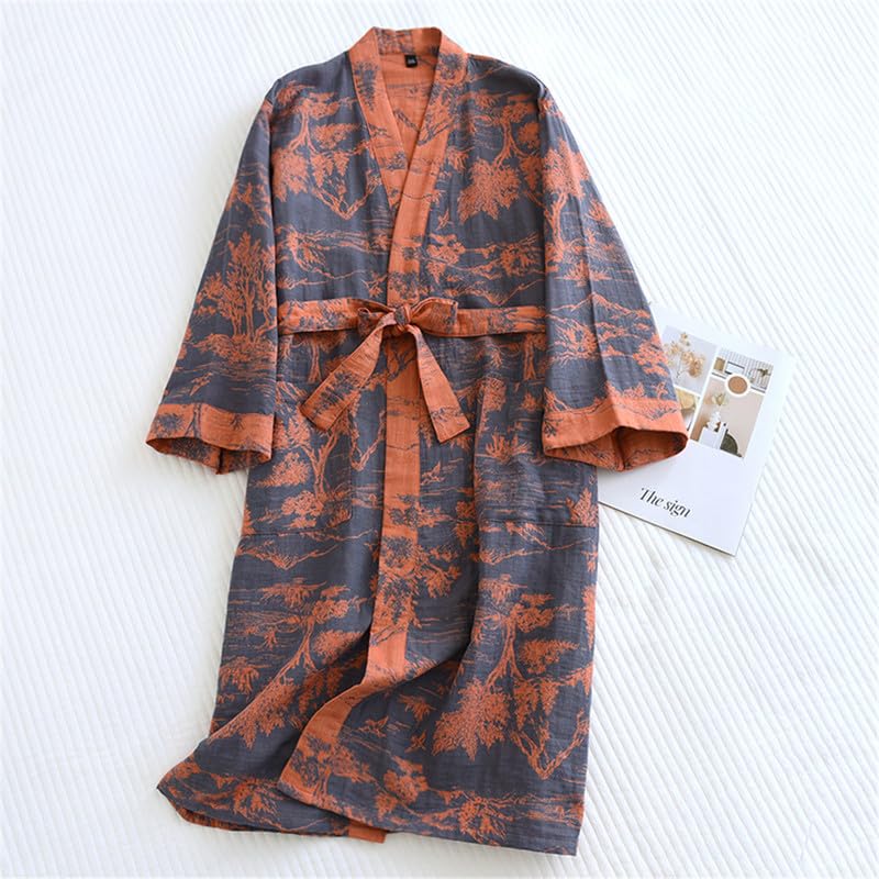 Shanghai Story Men's Cotton Double Gauze Sleeping Robe Japanese Style Kimono Bathrobe Pyjamas Yukata2