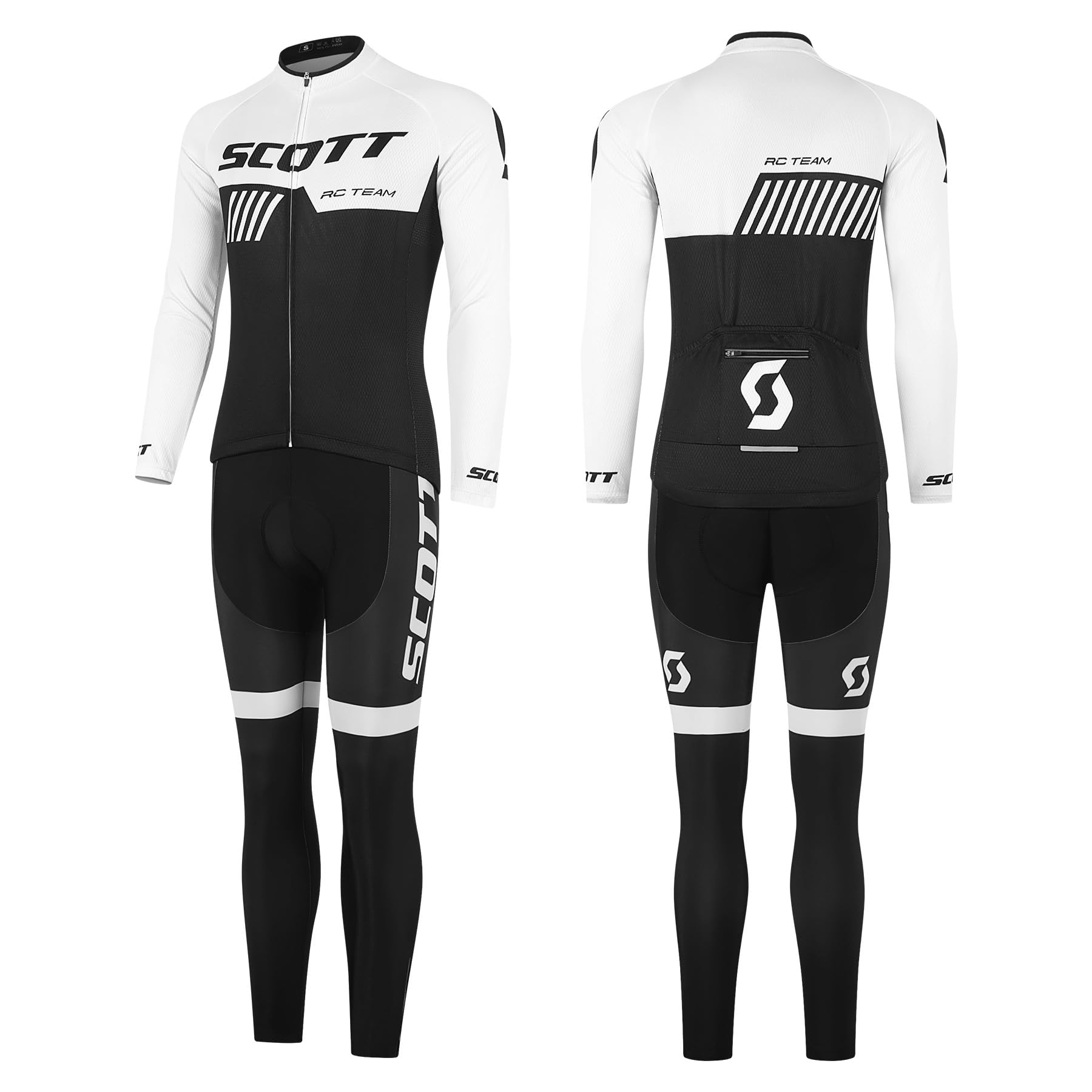 Ensemble Maillot Cyclisme à Manches Longues pour Homme Maillot Vélo | Course Tenue Cuissard Rembourré 5D Automne-hiver Poche Zippée Bandes Réfléchissantes Bandes Antidérapantes aux bas des Jambes