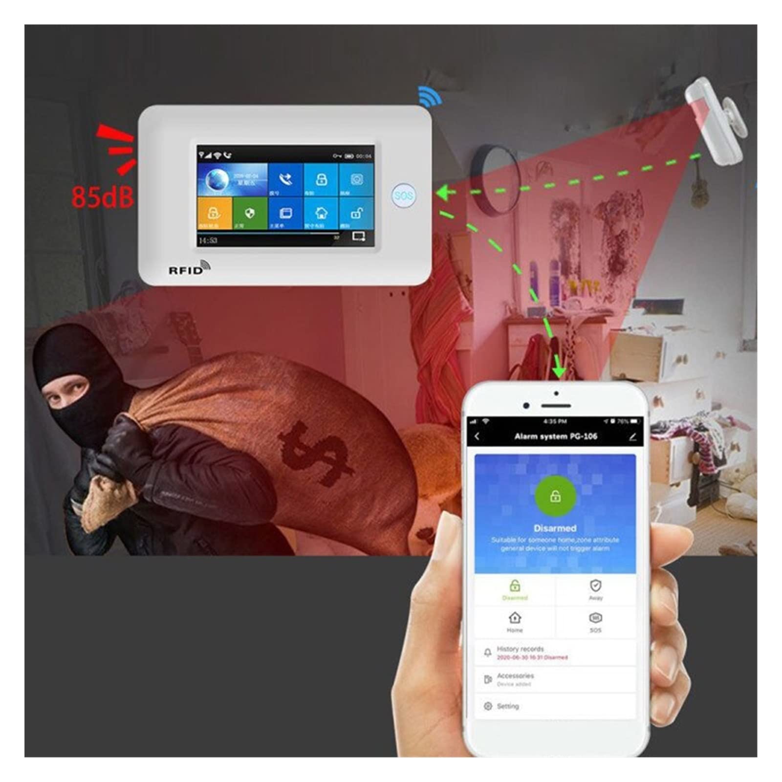 Vida elegante del de alarma la seguridad en el hogar ladrón inalámbrico TUYA con IP Carema compatible Para casa y garaje(D)