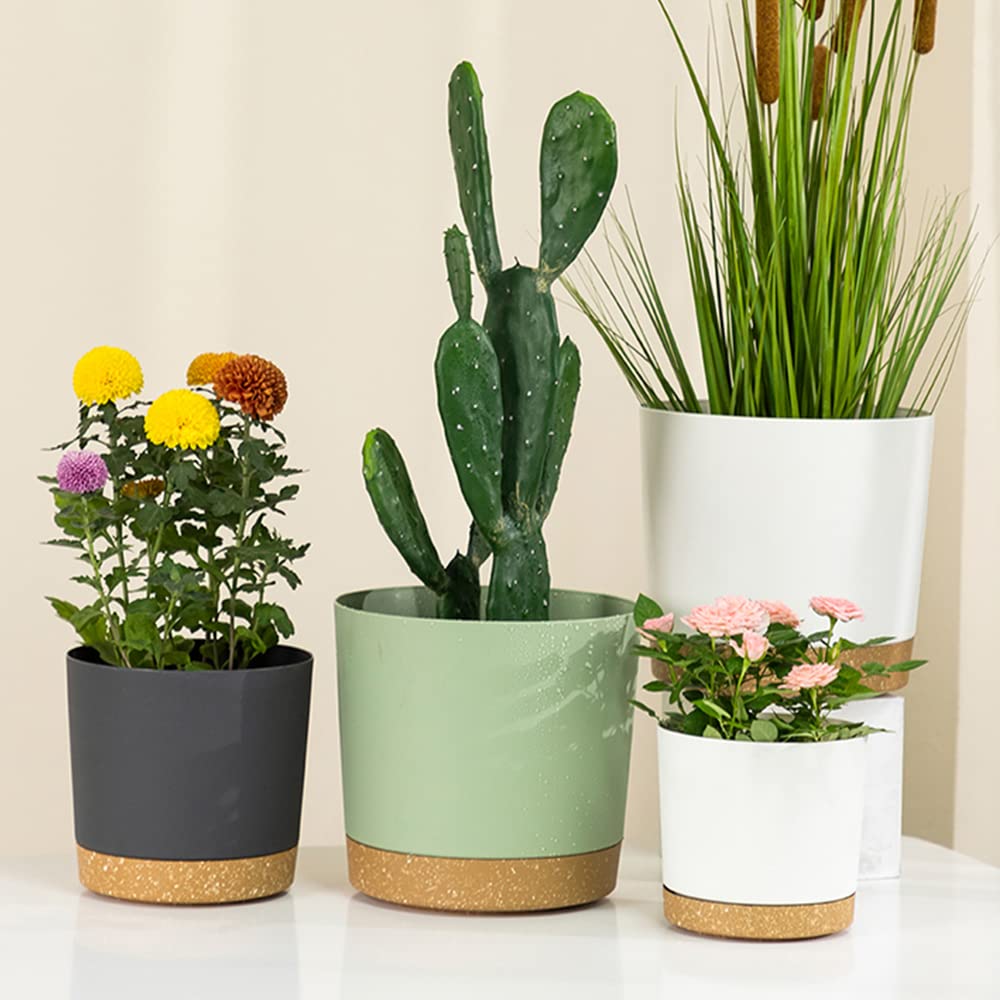 ZMTECH Blumentopf 20 cm Durchmesser übertöpfe für zimmerpflanzen, Kunststoff blumentöpfe mit Untersetzer und Abflusslöchern, Rund pflanztöpfe für Innen Außen Pflanzen(3er-Set, Weiß)