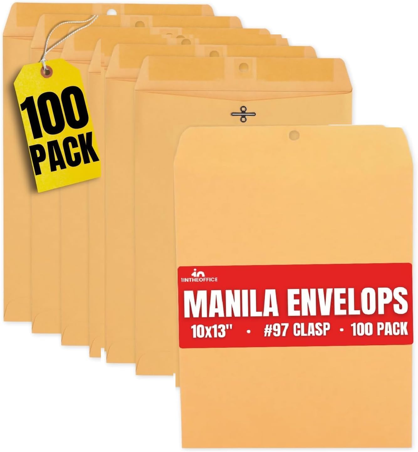 1InTheOffice Clasp Envelopes 10x13 - Kraft Self-Seal #97, Large Yellow-Brown Manila Envelopes, 100 Pack