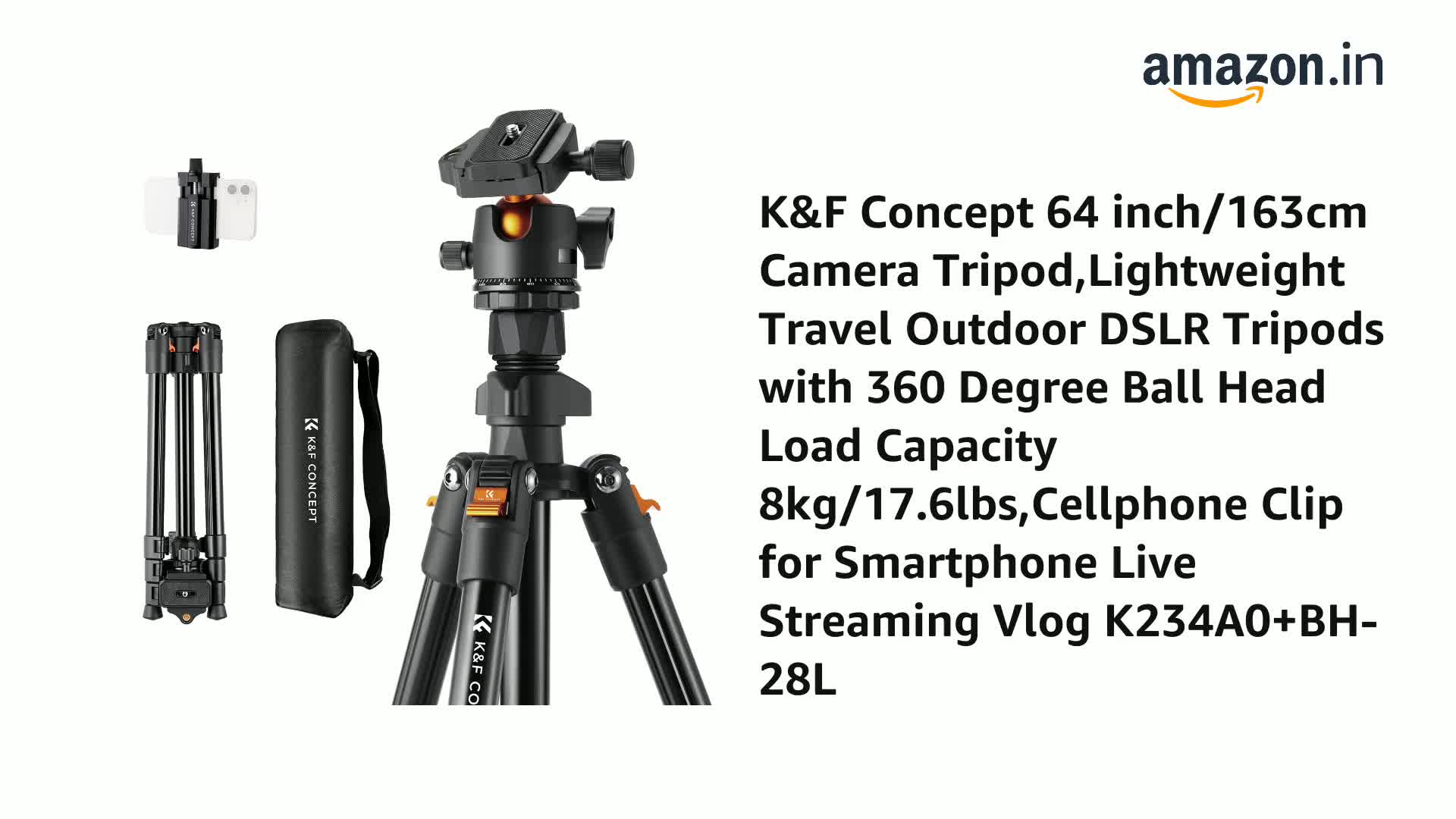 Bendy Monochrome Flexible Tripod – Adjustable Ball Head For Cameras & Smartphones – Wrap Legs Anywhere For Shots – Fits Nikon, Canon, Sony (Orange)