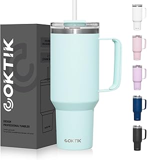 40 oz Tumbler With Handle and Straw Lid, 2-in-1 Lid (Straw/Flip), Vacuum Insulated Travel Mug Stainless Steel 40 Ounce Tumbler for Hot and Cold Beverages(Seafoam)