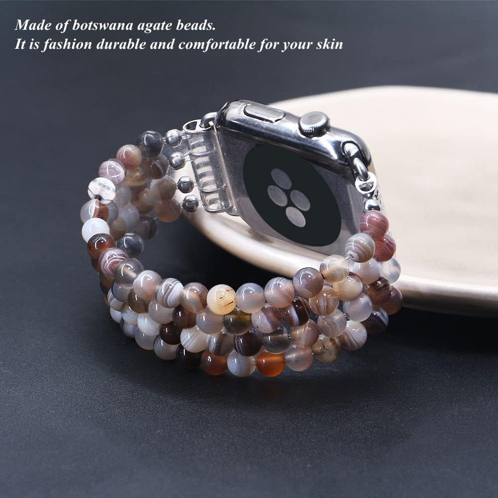 Beaded Bracelet Compatible with Apple Watch Band 38mm 40mm 41mm 42mm 44mm 45mm 46mm 49mm, Natural Stone Beaded Elastic Stretchy Replacement Band for iWatch Ultra SE Series 10 9 8 7 6 5 4 3 2 1