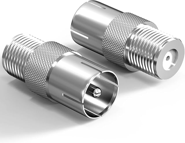 Female To Male TV Aerial Coaxial Coupler 2 PCS, Ancable T/F Type Screw Connector Socket to RF Coax Aerial Adapter, TV Aerial Male Coax Plug to F Socket Adaptor