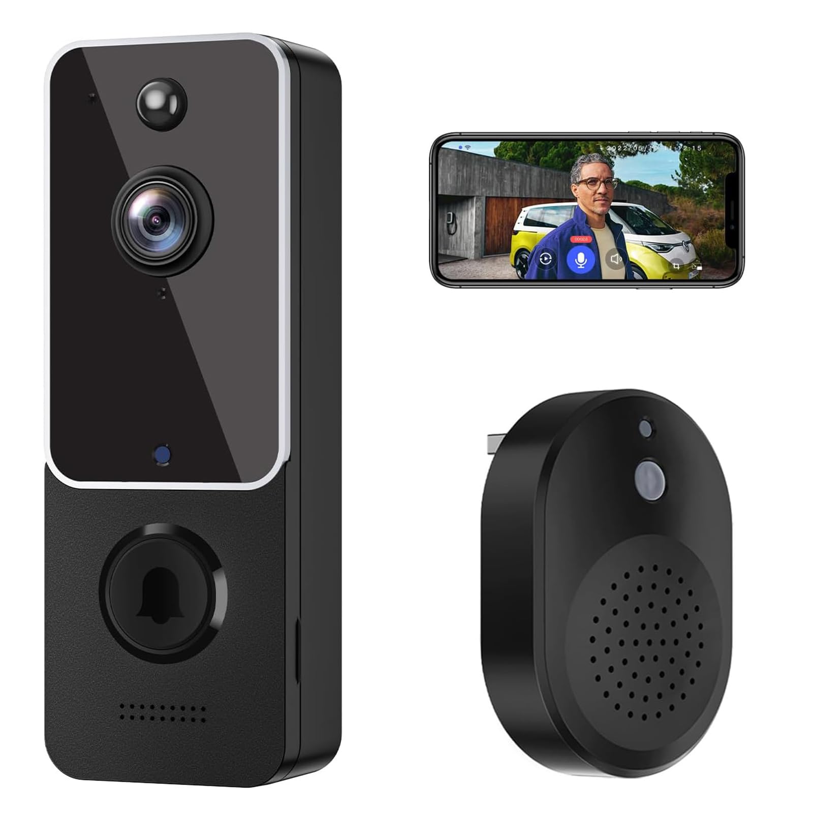 SHARKPOP Doorbell Camera Wireless, WiFi Video Doorbell, Free Chime Ring Included, Indoor/Outdoor Surveillance with Smart Human Detection, 2-Way Audio, Night Vision, Cloud Storage, Live View