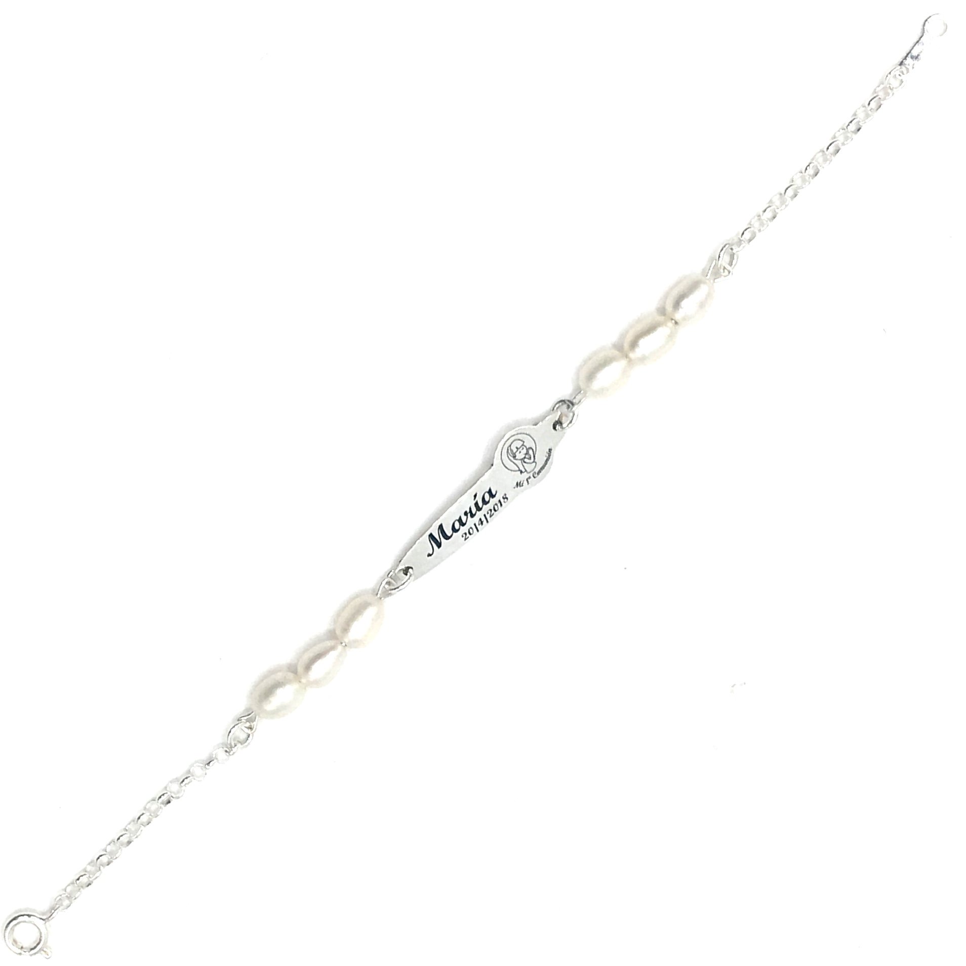 ESCLAVA DE COMUNION PERSONALIZADA DE PERLAS Y PLATA DE LEY,925/1000 - MASBARATA.ES