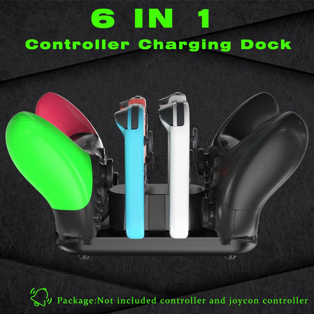 Station de charge pour manette de Nintendo Switch avec manette JoyCon/Pro/PS5, station de charge avec indicateur LED et câble de charge pour JoyCons, station de charge 6 en 1 Nintendo Gamepad