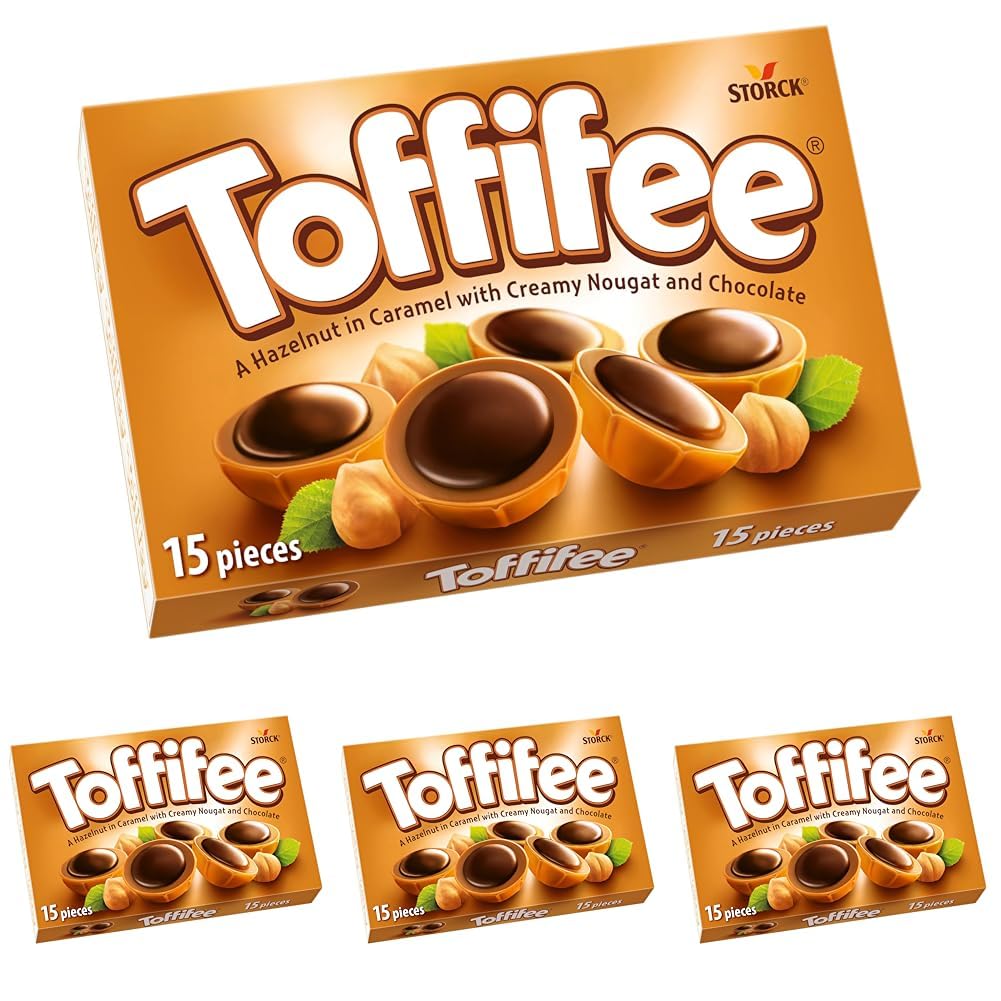 Toffifee Chewy Nougat Caramel Cups With Hazelnut & Smooth Chocolate Treats, Sweet and Nutty Caramel Perfection, 15 Pieces (Pack of 4)