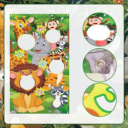 4 in 1 Animal Bean Bag Toss Game Toy, Carnival Outdoor Ring Toss Games for Kids Birthday Party, Jungle Wild Animals Party, Yard Lawn Game, Plastic Cones Cornhole Games, Field Day Games Supplies