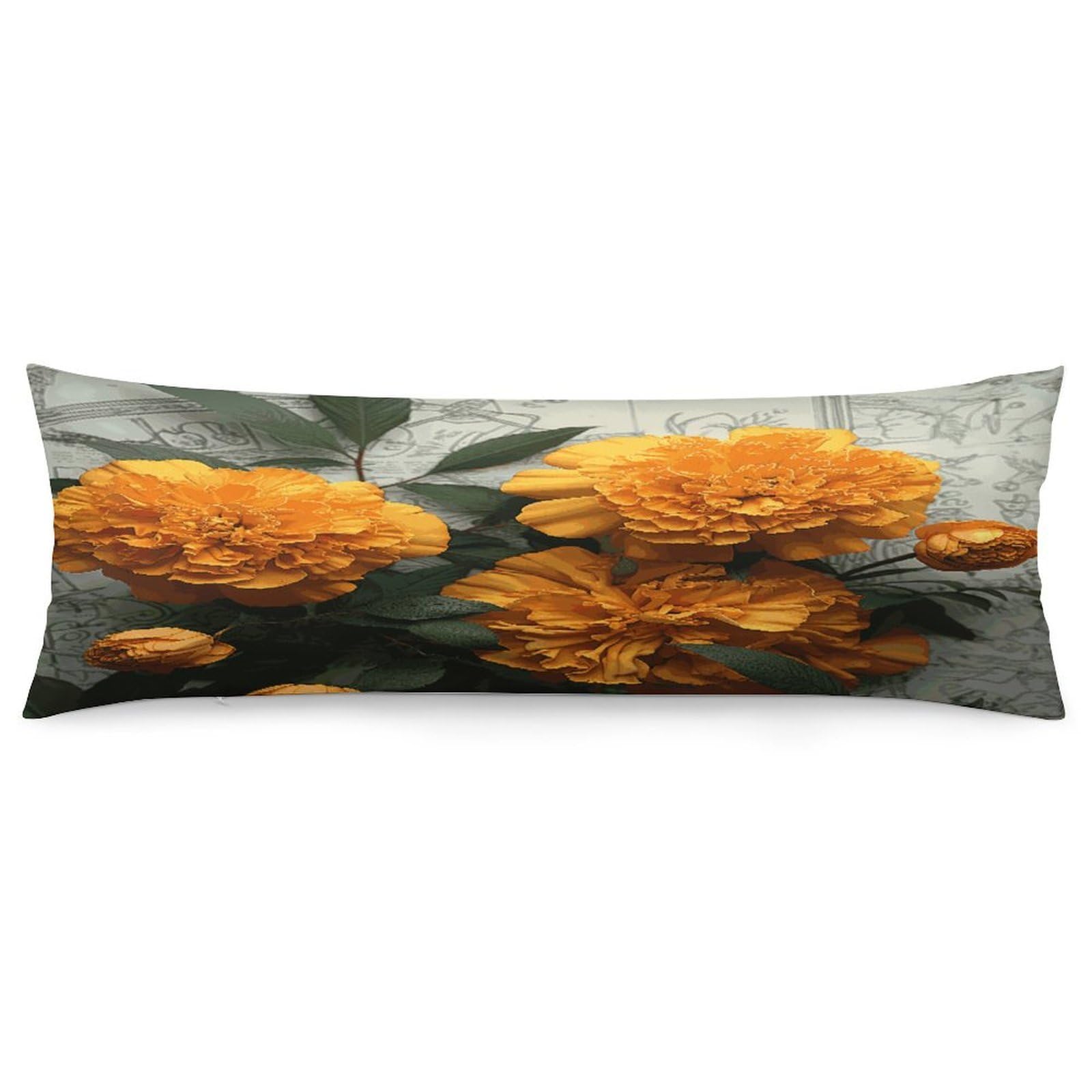 Marigold Pillowcase Basics Body Pillow Pillowcase with Zipper Retro Pillows Protector Long Pillow Case Cover for Hot Sleepers and Night Sweats
