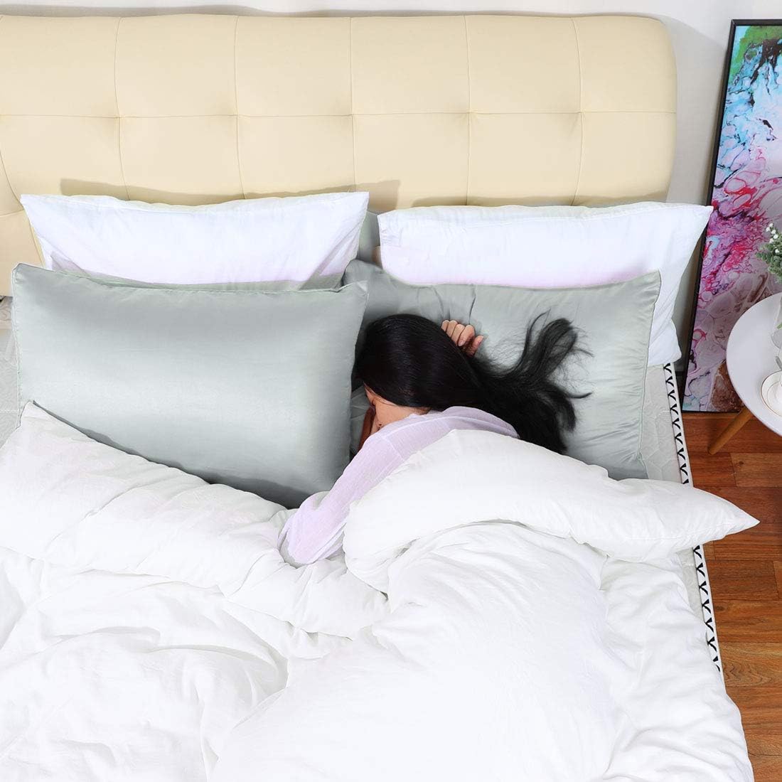 sourcing map Pillowcase Set Silk Satin Pillow Cases for Hair and Skin Pillow Cases 2 pack with Envelope Closure Light Gray 50 x 90cm - Image 5