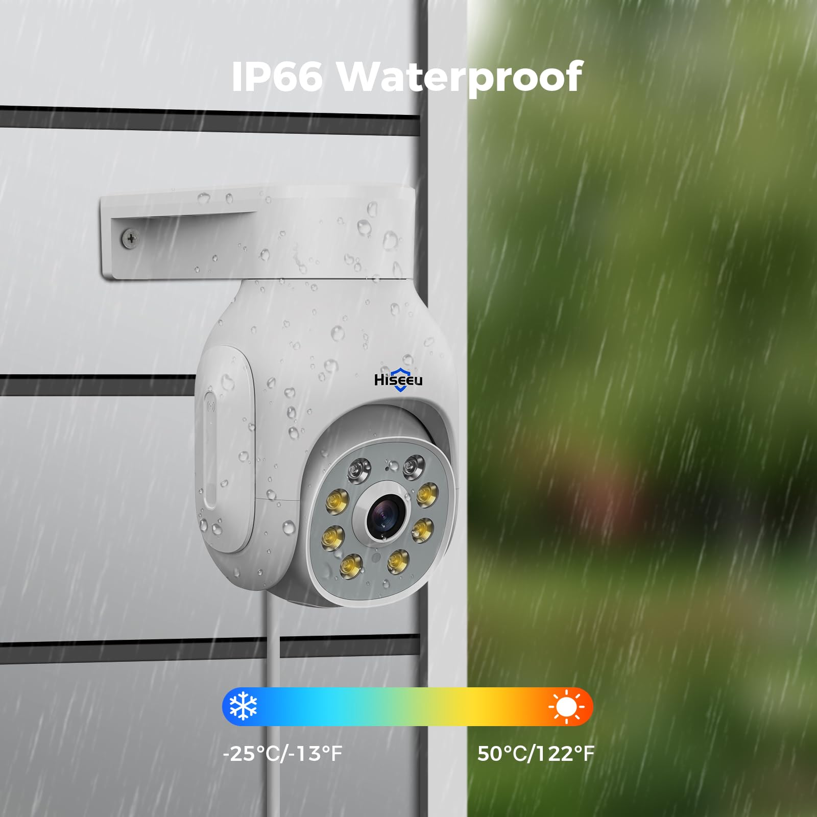 Hiseeu 2K PTZ Caméra de Surveillance WiFi, PTZ Caméra IP Vision Nocturne Couleur Détection Humaine Suivi Automatique 355° 90°,Son d'Alarme Audio Bidirectionnel Carte SD, Kit Compatible, IP66