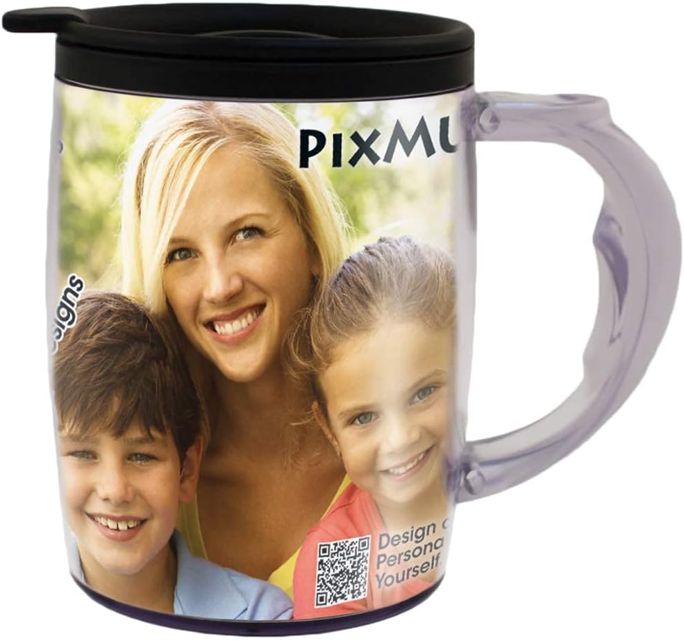 PixMug 15 oz Photo Mug with Spill Proof Top DIY Insert Your Own Photos or Create and Print Inserts Online 1 Pack