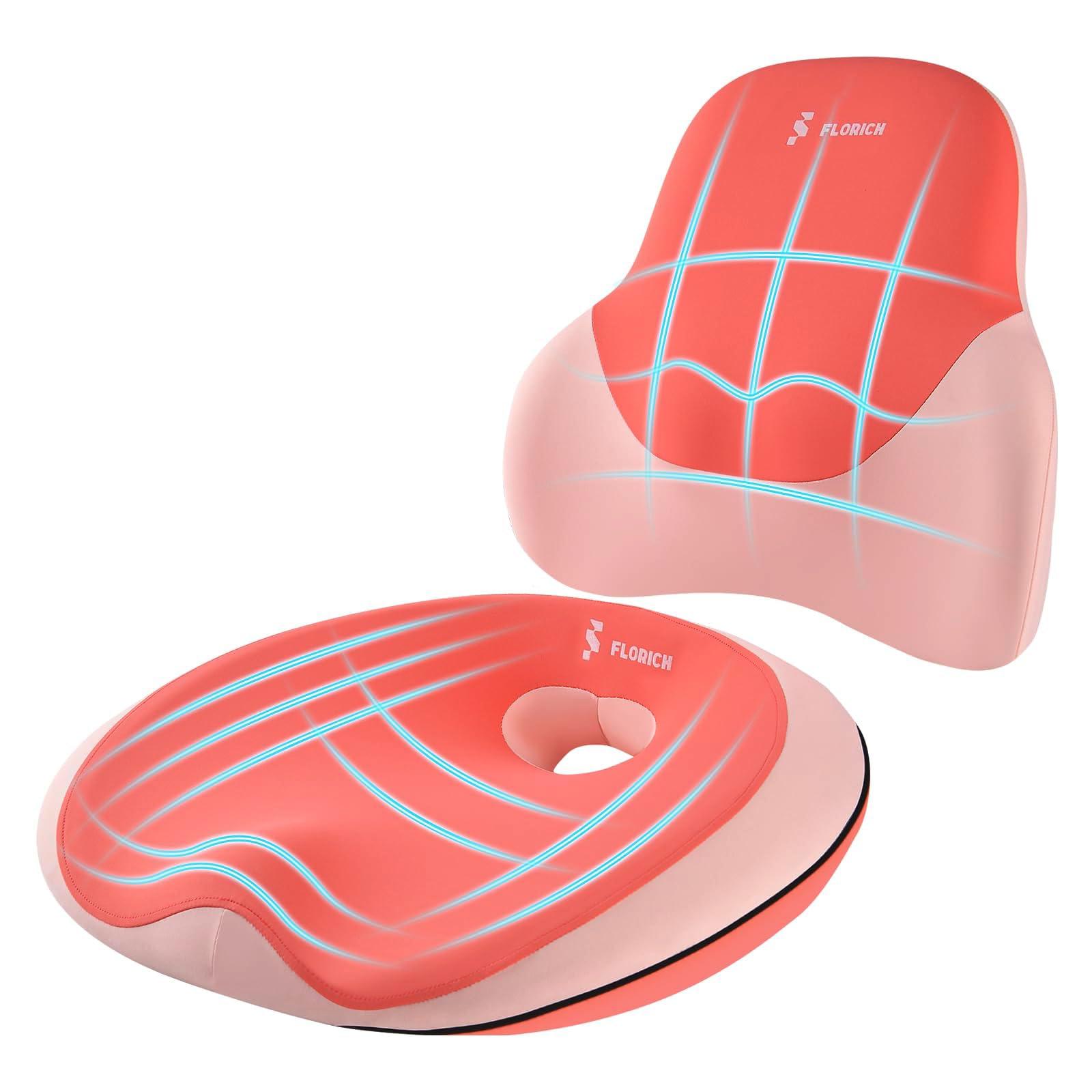 FLORICH Seat Cushion Lumbar Support Pillow for Office Chair, Car Lower Back Support, Ergonomic Desk Chair Pillow for Butt and Back Support of Memory Foam Seat Pad(Dark Pink)