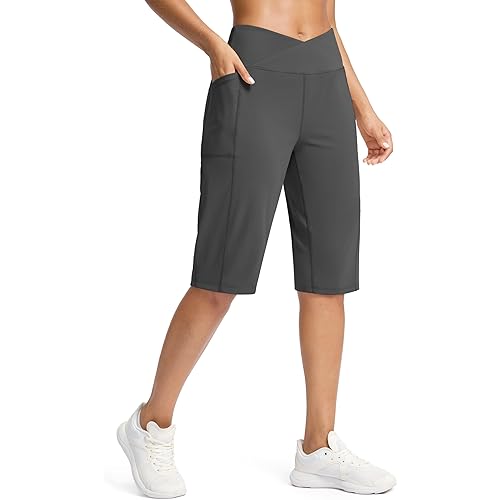 G Gradual Women's 14" Bermuda Long Shorts Knee Length High Waisted Athletic Shorts with Pockets Stretch Casual Summer Walking