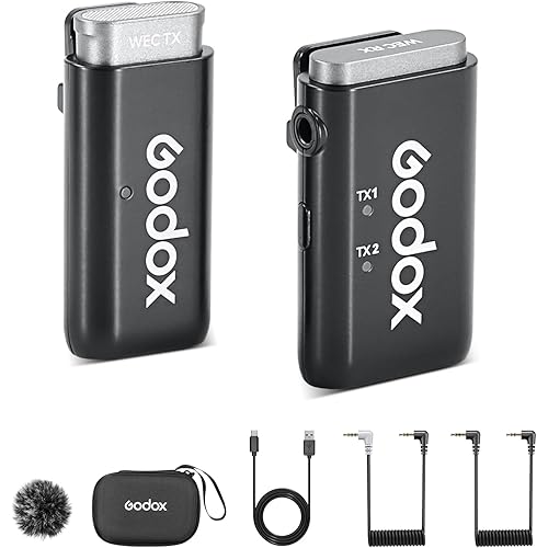 GODOX WEC Wireless Lavalier Microphone with Noise Cancellation, 656ft Transmission, 8H Battery Life Compact Wireless Lapel Microphone System for DSLR Cameras/iPhone/Android
